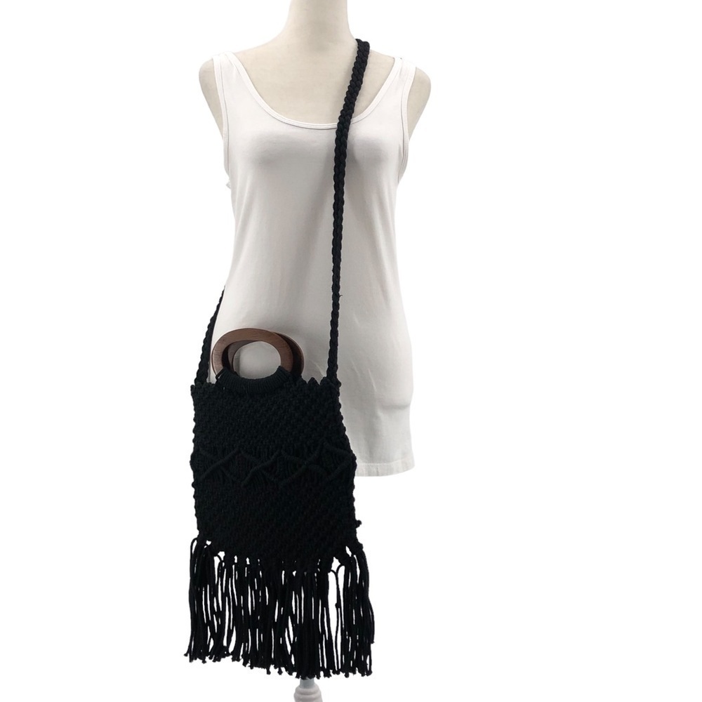 Danielle Nicole Black Fringe Macrame Crochet Boho… - image 4